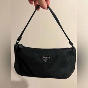 Prada Tessuto Vintage Pochette Shoulder Bag Small Black Baguette